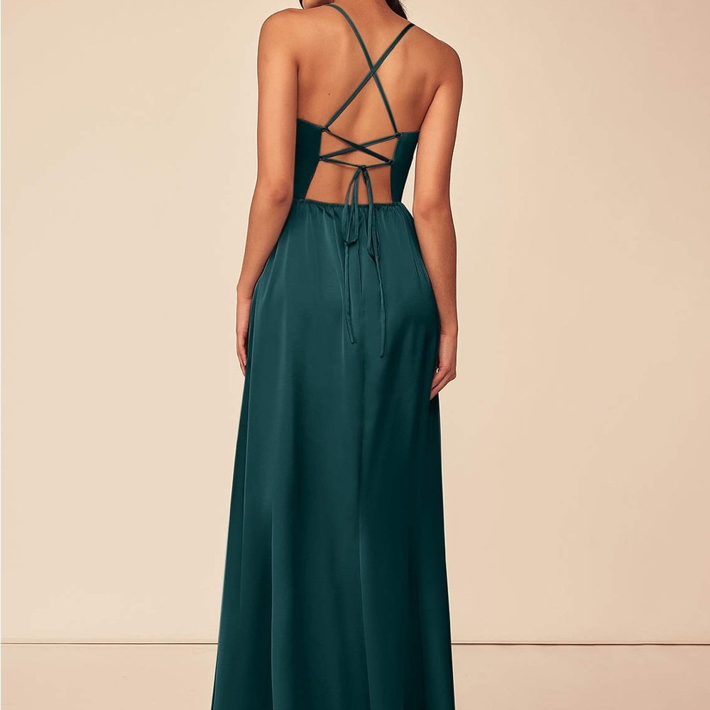 Azazie Bridesmaid Satin Dress Pine